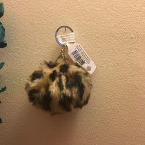 Pom-Pom Leopard Print Keychain Purse Charm